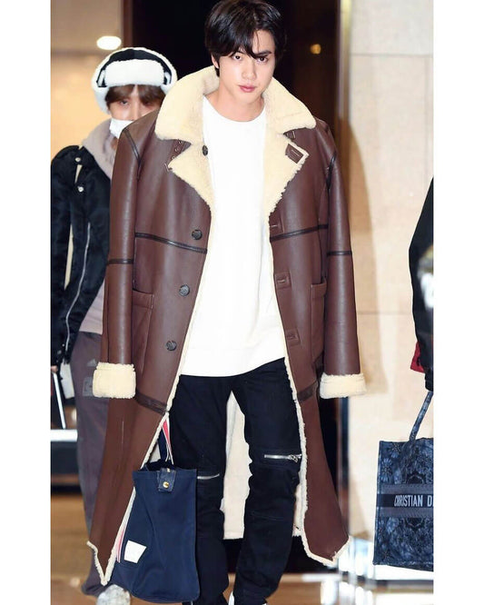 BTS Jin Shearling Genuine Leather Coat