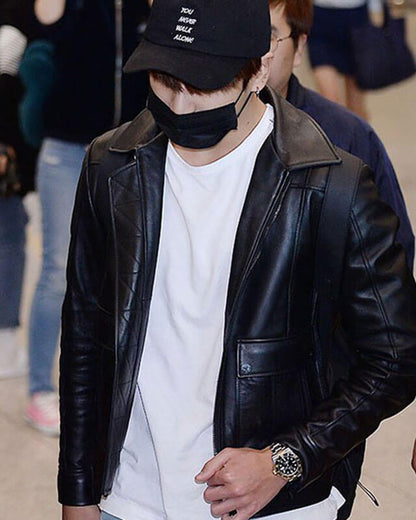 BTS Jungkook Black Leather Biker Jacket