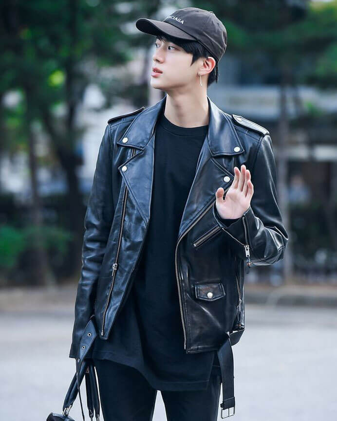 BTS Seok Jin Biker Leather Jacket