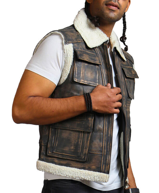 Biker Brown Shearling Leather Vest