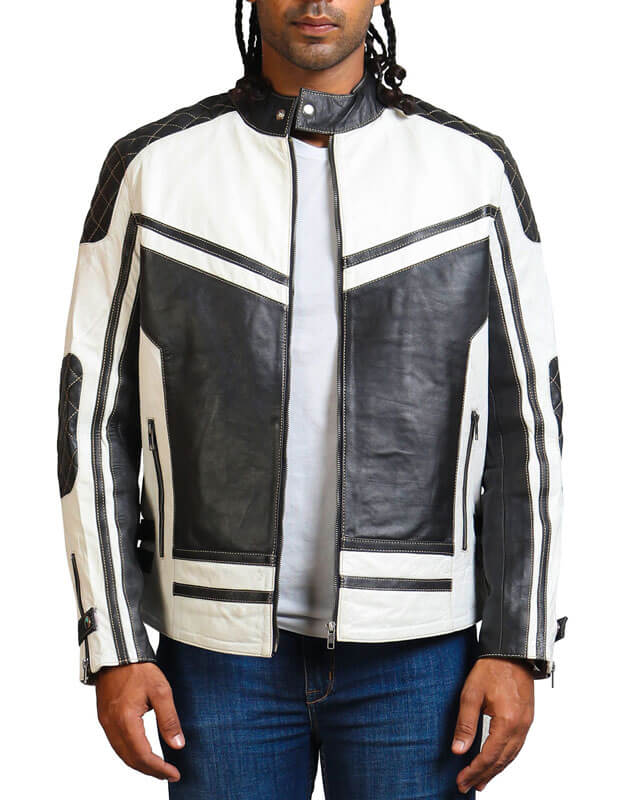 Black And White Quilted Biker Jacket