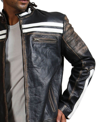 Black And White Stripe Leather Jacket