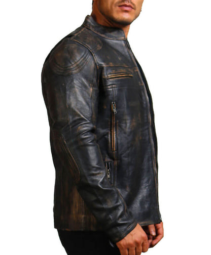 Black Biker Distressed Leather Jacket