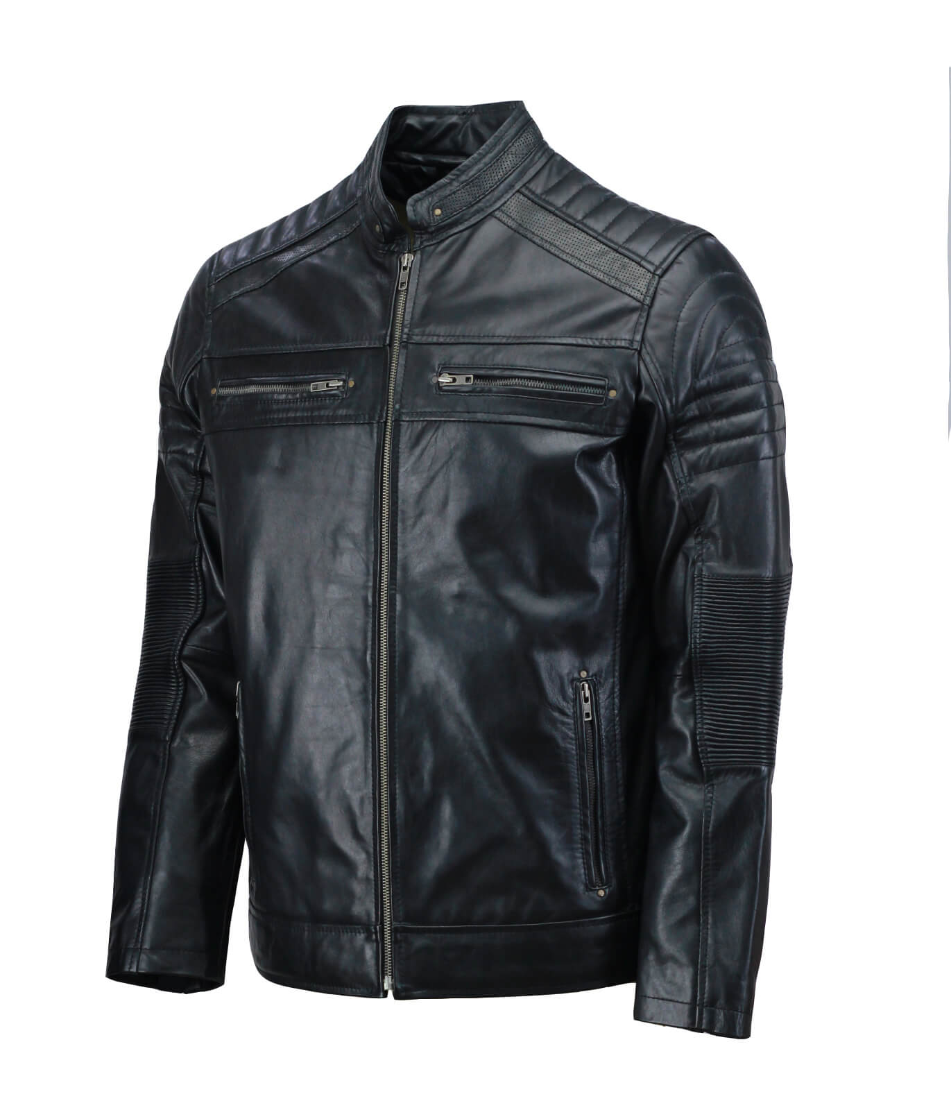 Black Cafe Racer Real Leather Jacket Men