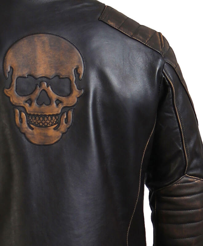 Black Distressed Biker Ride Skull Jacket