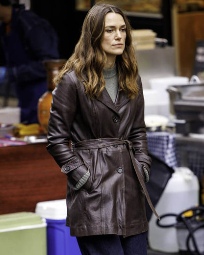 Black Doves Keira Knightley Brown Leather Coat