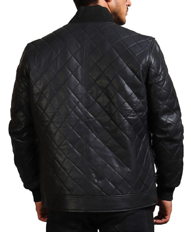 Black Leather Jacket Diamond Quilted Design