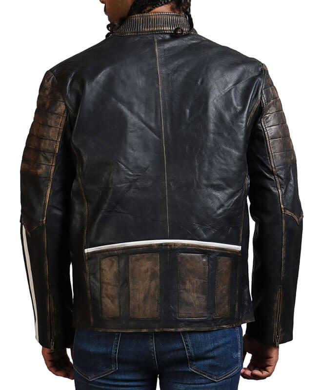 Black Leather Jacket With White Stripe