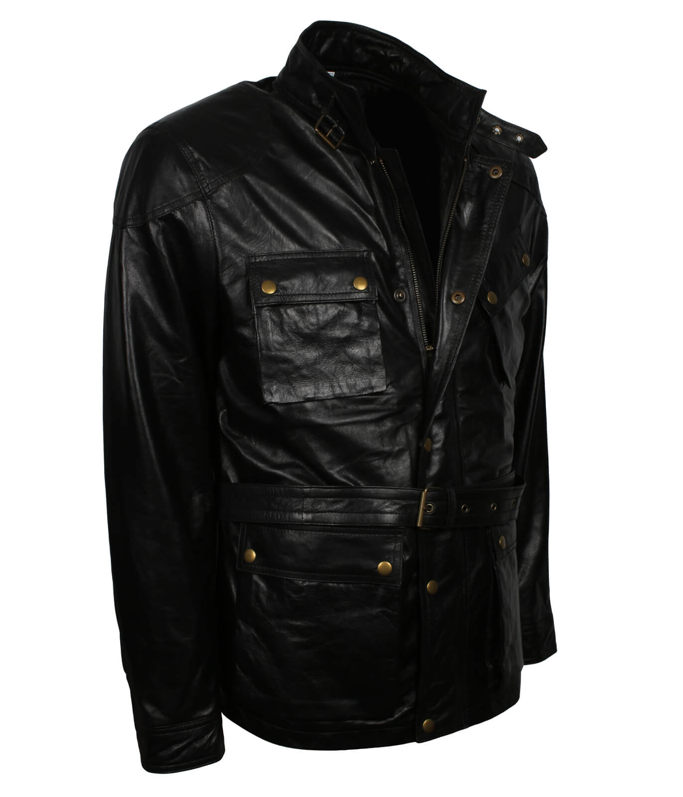 Black Sheepskin Leather Jacket With Belt