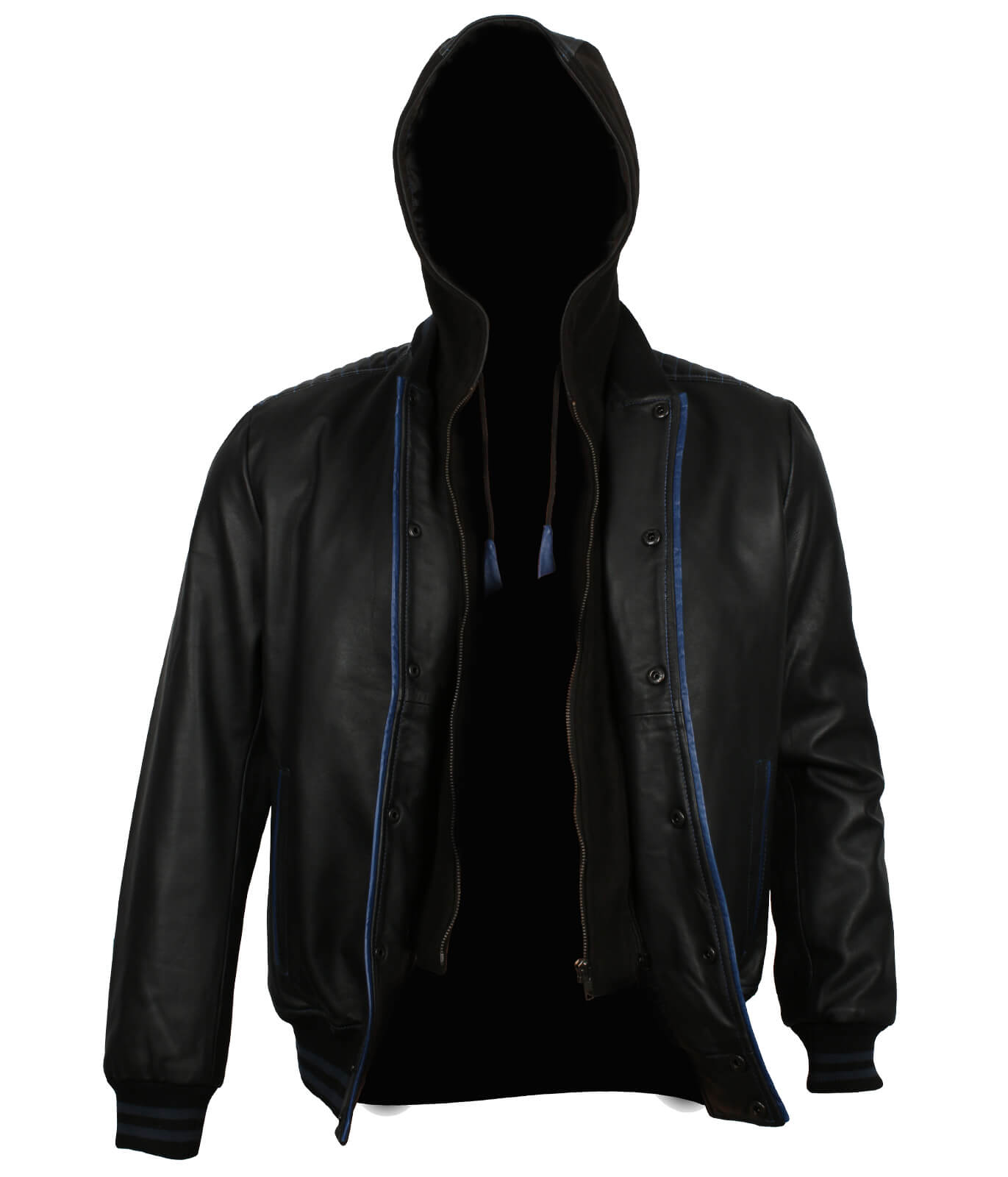 Black And Blue Hooded Bomber Jacket