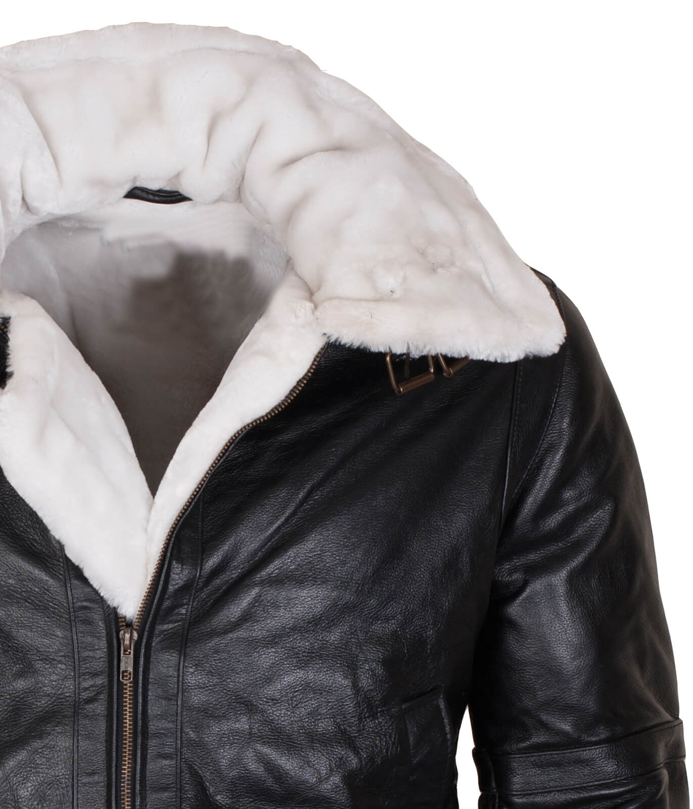 Fur Collar Black Leather Winter Jacket