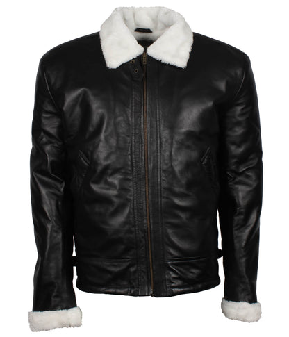 Black Shearling Leather Jacket Fur Collar