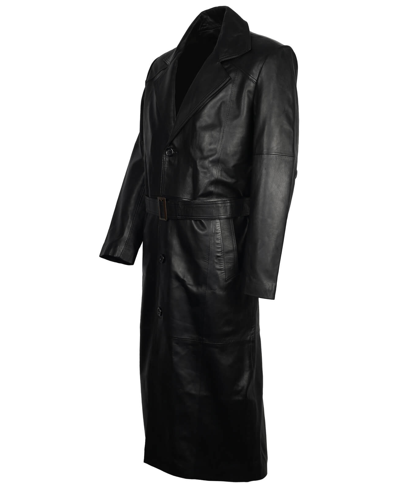 Black Trench Leather Coat