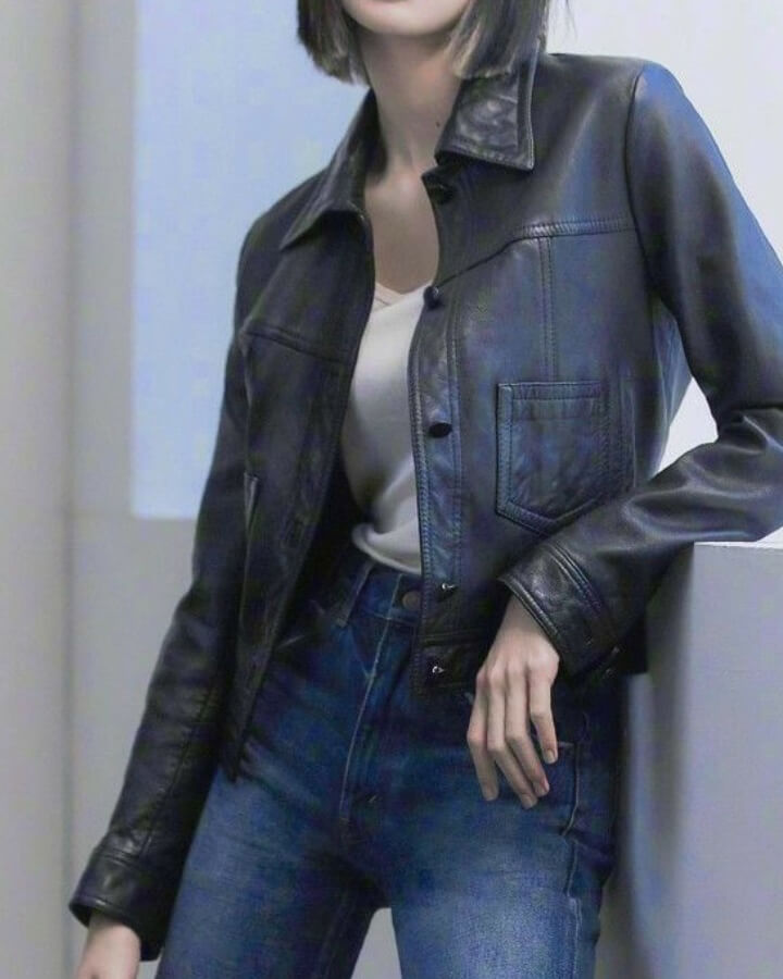 Blackpink Lisa Cropped Black Trucker Jacket