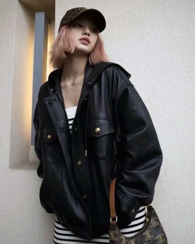 Blackpink Lisa Oversized Leather Jacket Women