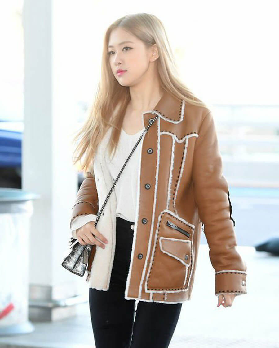 Blackpink Rose Airport Brown Leather Jacket