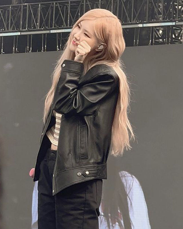 Blackpink Rose Black Leather Jacket