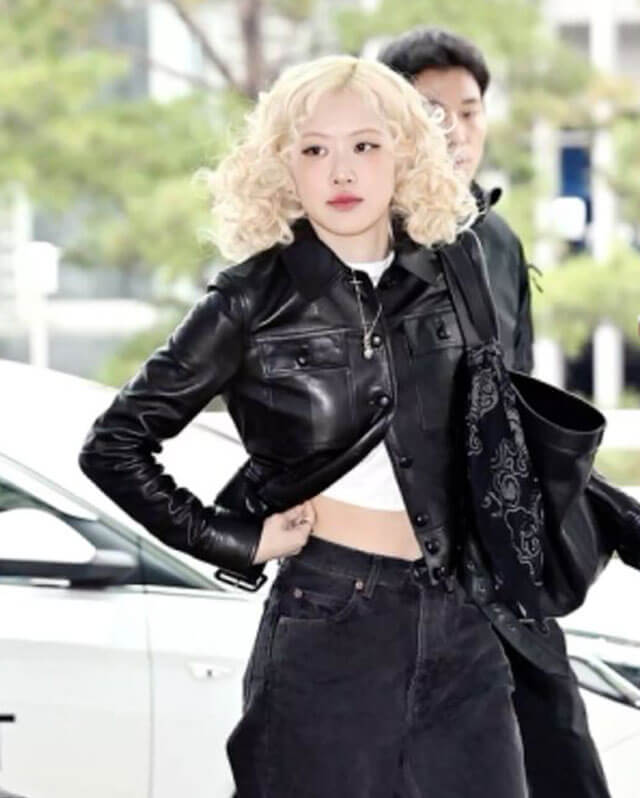 Blackpink Rose Black Trucker Leather Jacket