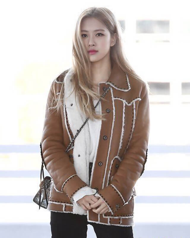 Blackpink Rose Brown Shearling Jacket