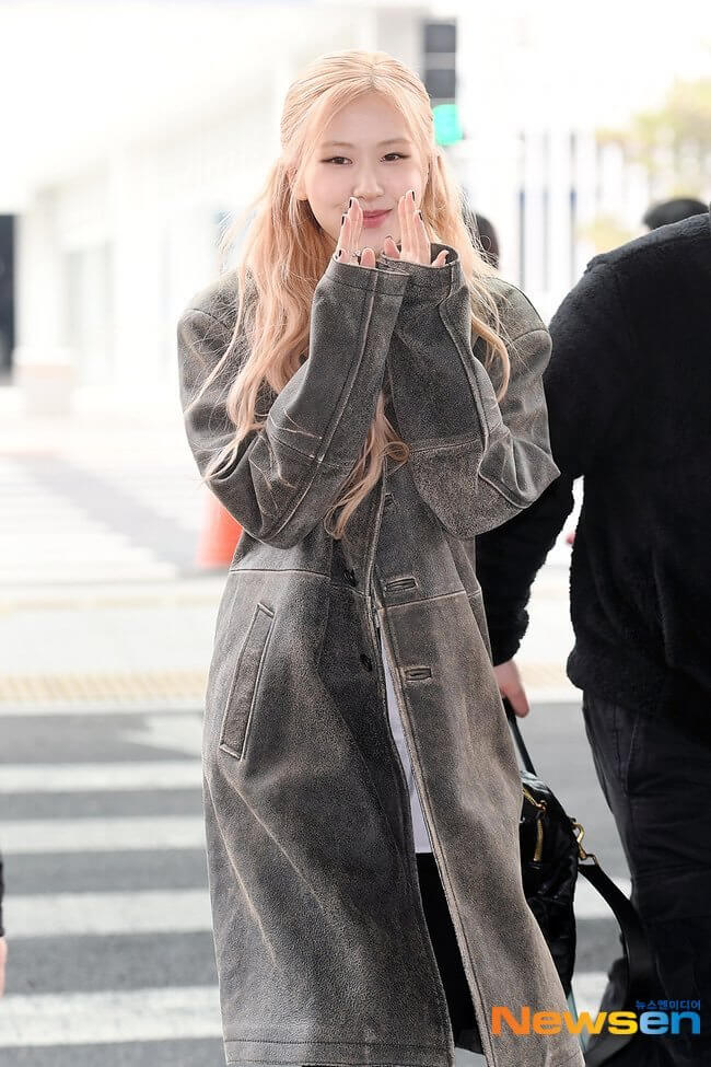 Blackpink Rose Distressed Oversized Leather Coat Women