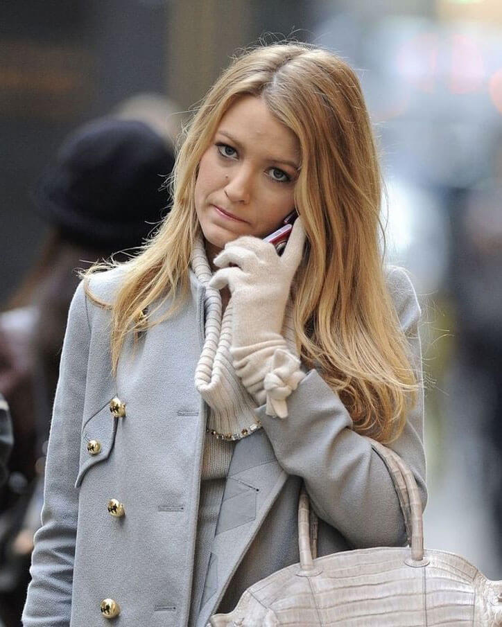 Blake Lively Gossip Girl Blue Wool Coat