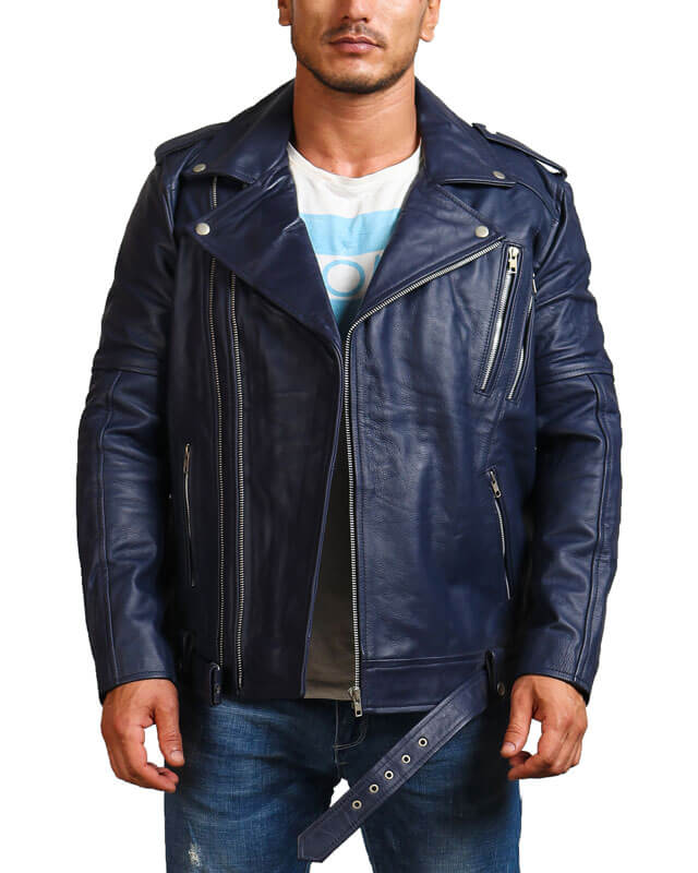 Blue Biker Enthusiast Leather Jacket