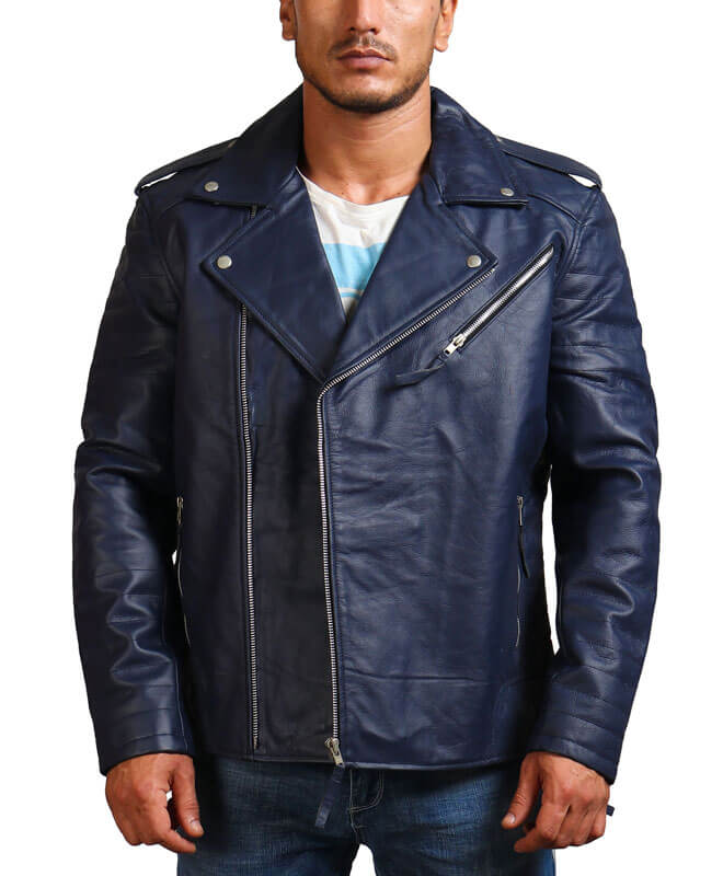 Blue Biker Genuine Leather Jacket