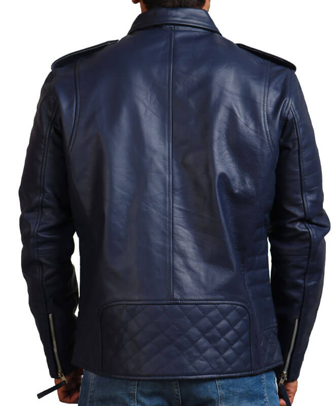 Blue Motorcycle Real Leather Jacket