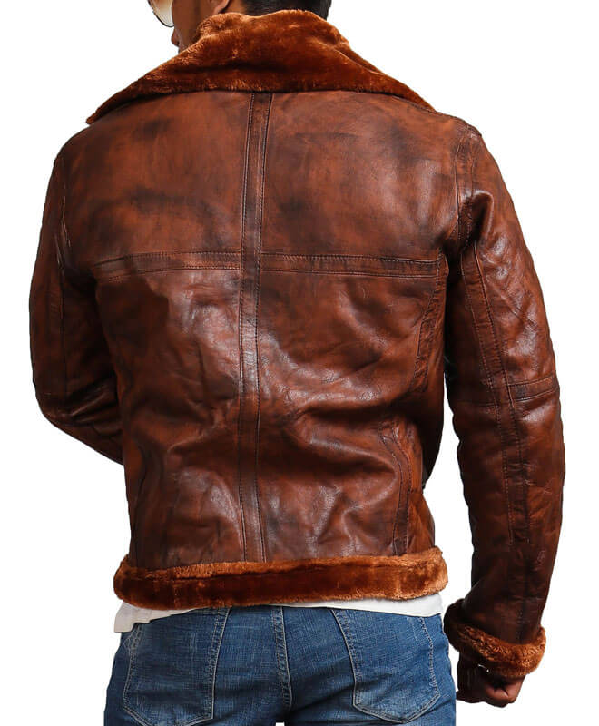 Bomber Brown Leather Biker Jacket With Fur Lining