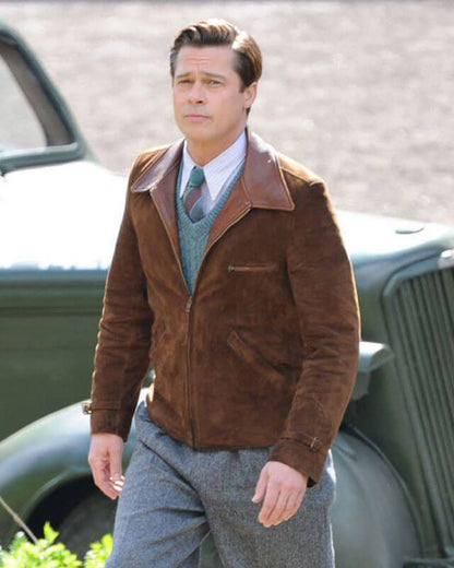 Brad Pitt Max Vatan Allied Brown Jacket