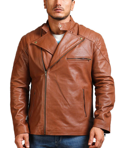 Brown Biker Real Leather Jacket Men