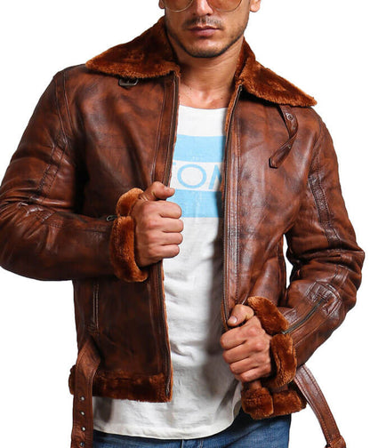 Brown Bomber Fur Lining Leather Jacket