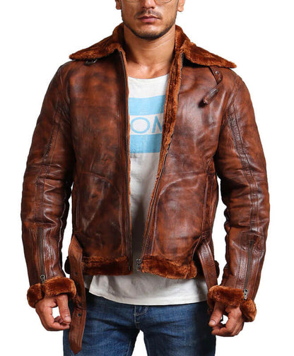 Brown Bomber Leather Jacket With Fur Lining