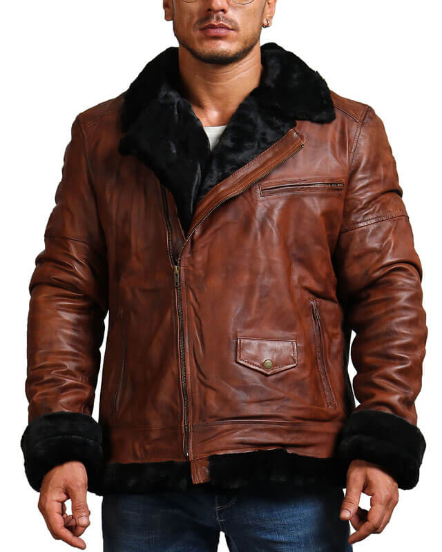 Brown Bomber Leather Jacket With Fur Lining