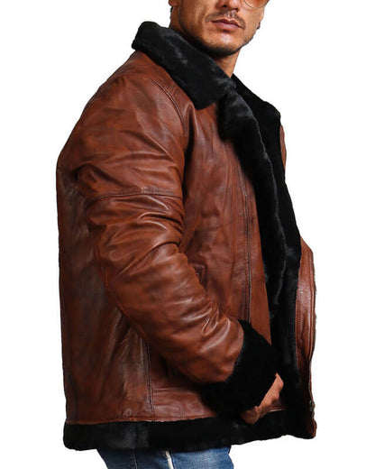 Brown Bomber Shearling Leather Jacket