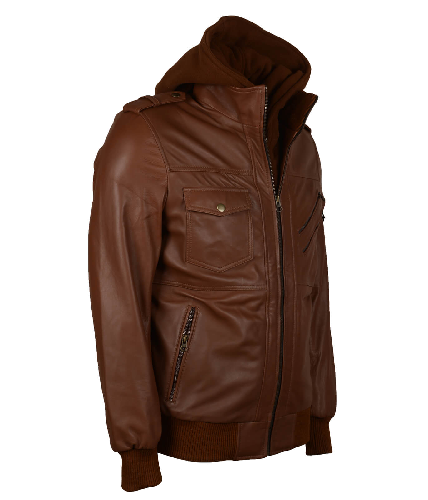 Brown Detachable Hood Bomber Jacket