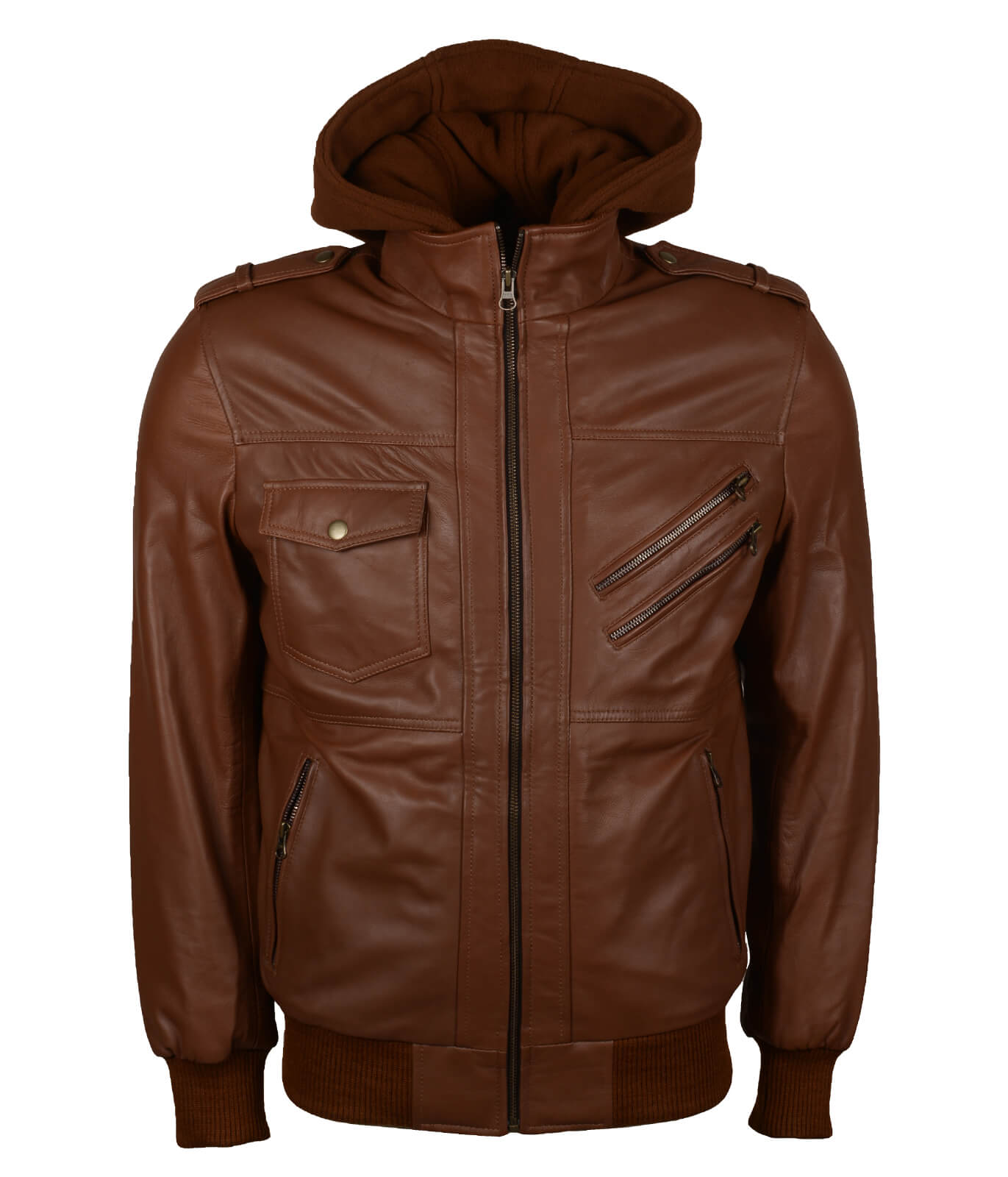 Brown Hooded Bomber Leather Jacket