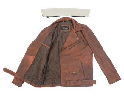 Brown Genuine Leather Jacket With Belt