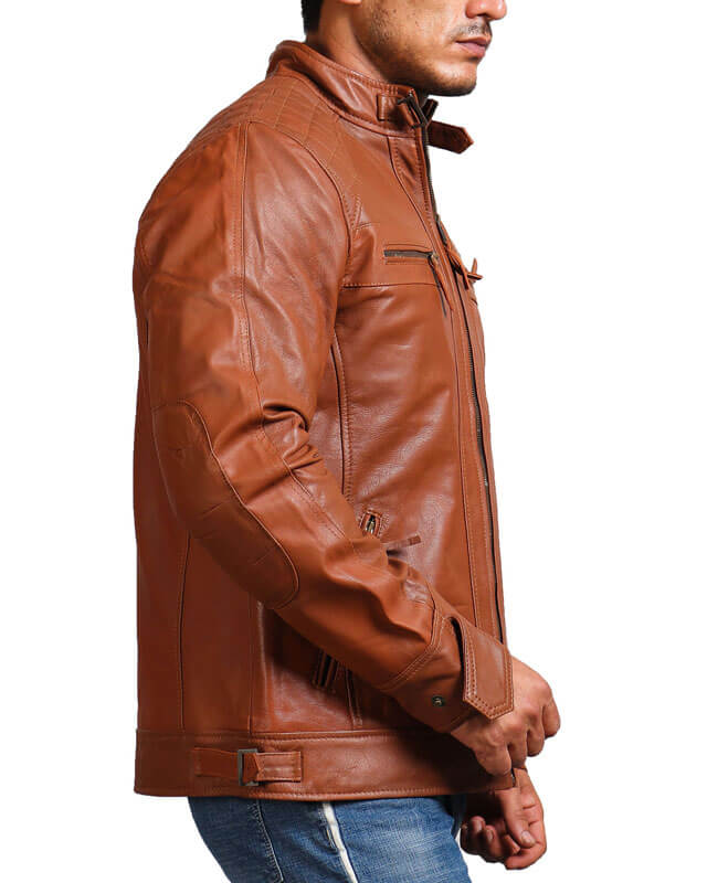 Brown Leather Cafe Racer Jacket