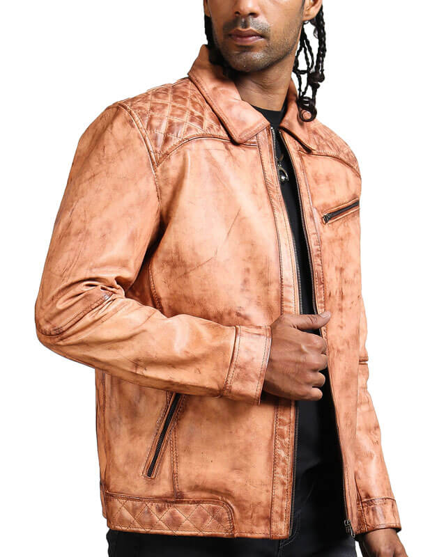 Brown Motorcycle Quilted Shoulders Jacket