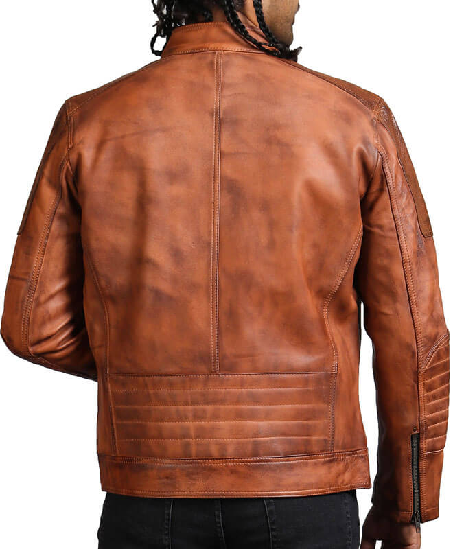 Brown Perforated Biker Leather Jacket