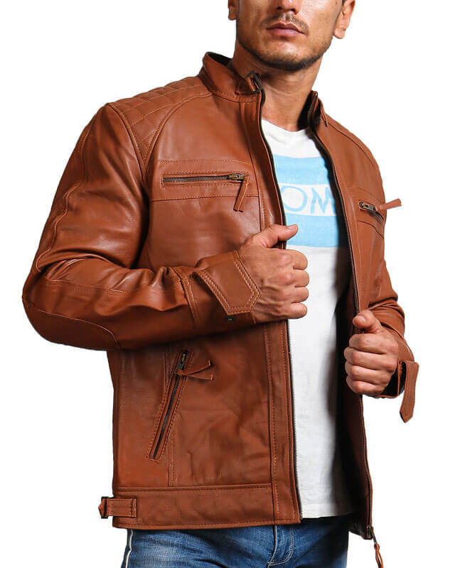 Brown Quilted Shoulders Leather Jacket