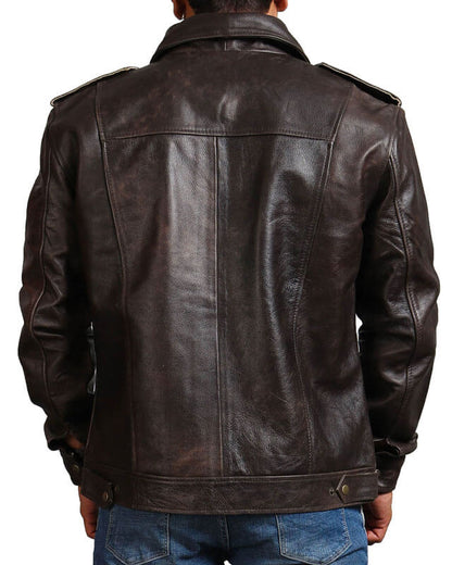 Brown Vintage Biker Trucker Leather Jacket