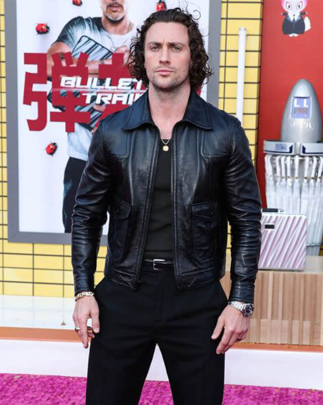 Bullet Train Aaron Taylor Black Leather Jacket