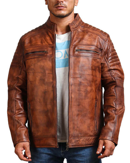 Cafe Racer Vintage Brown Leather Jacket