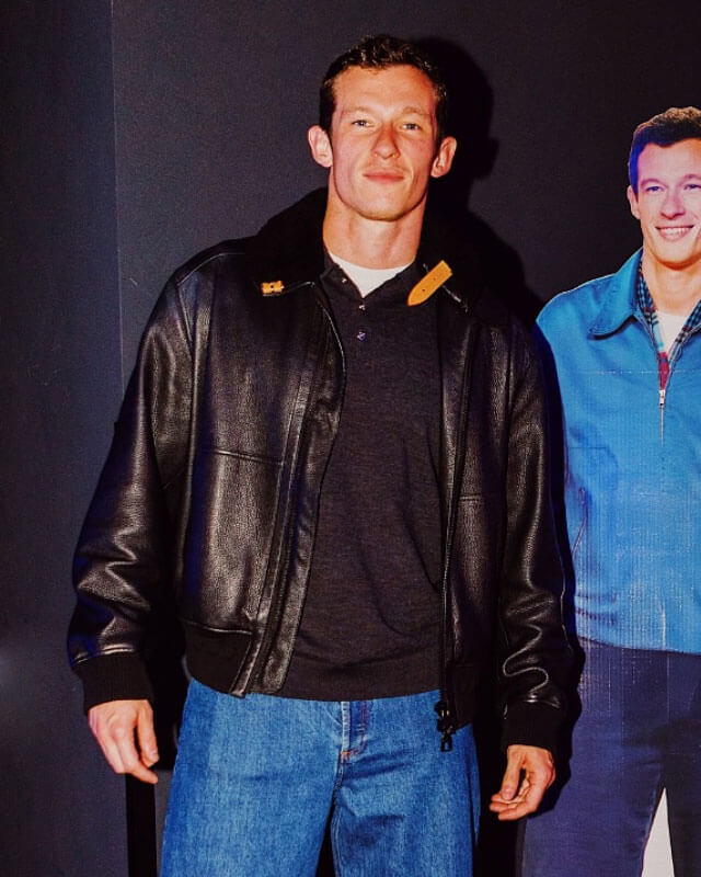 Callum Turner Faux Fur Bomber Leather Jacket