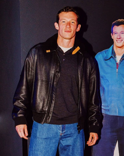 Callum Turner Faux Fur Bomber Leather Jacket