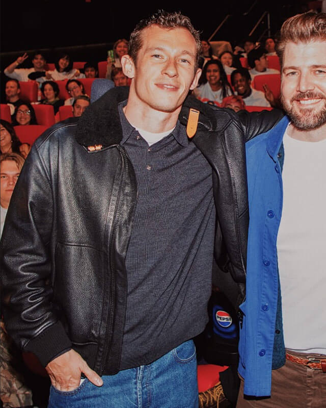 Callum Turner Faux Fur Collar Leather Jacket