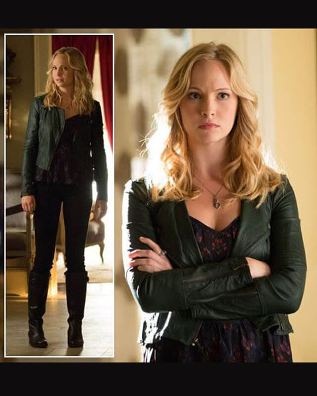 Caroline Forbes TVD Black Cropped Leather Jacket