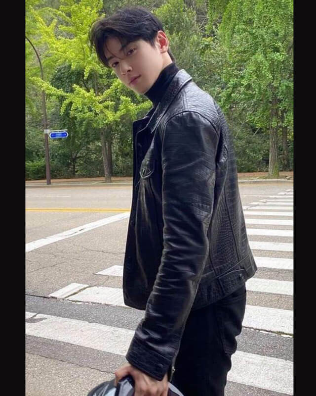 Cha Eun Woo Black Leather Jacket